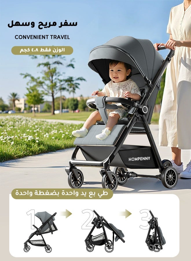 هومبيني عربة أطفال خفيفة الوزن للسفر قابلة للعكس｜تصميم مرتفع｜وزن 4.8 كجم فقط مع طي بنقرة واحدة｜عجلات بزاوية 360° مع امتصاص للصدمات｜إمكانية الإمالة بعدة وضعيات｜مناسبة من 0 إلى 4 سنوات｜عربة فردية رمادية مناسبة لحملها على متن الطائرة - Image 4