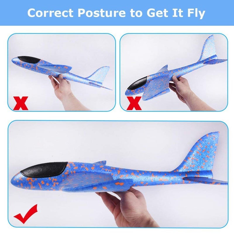 BooTaa 2 Pack Airplane Toys, 17.5" Large Throwing Foam Plane, 2 Flight Mode Glider, Flying Toy for Kids, Birthday Gifts for 3 4 5 6 7 8 9 10 11 12 Year Old Boys Girls, Outdoor Sport Toys Party Favors - Image 4