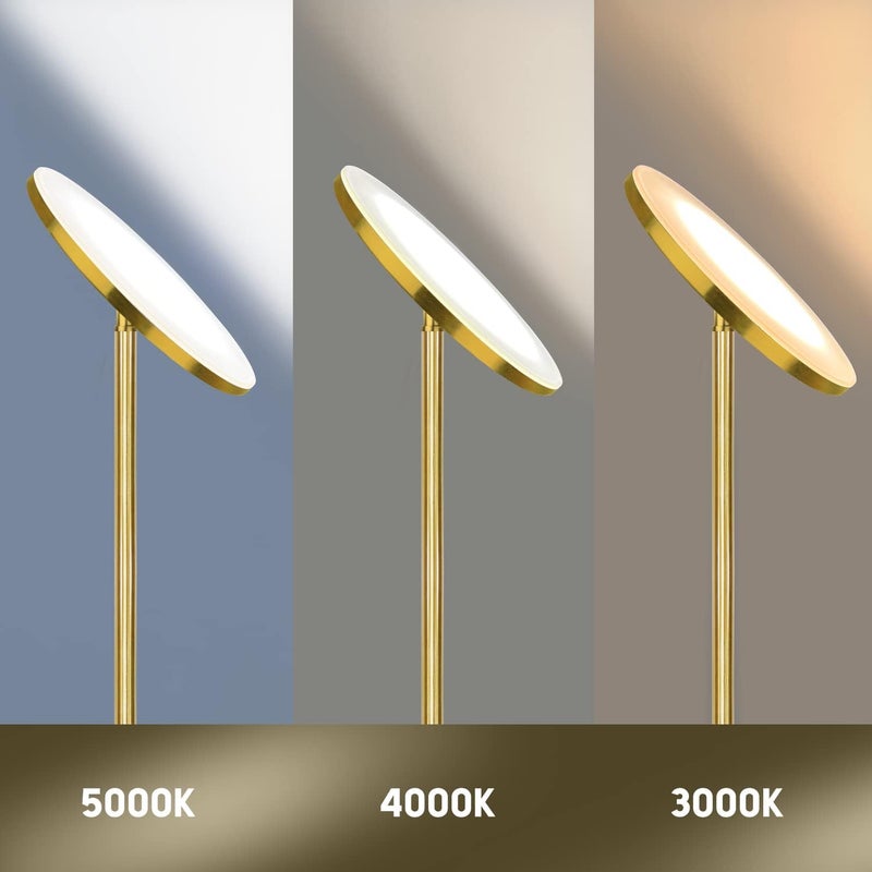 JOOFO Store Floor Lamp,30W/2400LM Sky LED Modern Torchiere 3 Color Temperatures Super Bright Floor Lamps-Tall Standing Pole Light with Remote & Touch Control for Living Room,Bed Room,Office (Brushed Gold) - Image 2