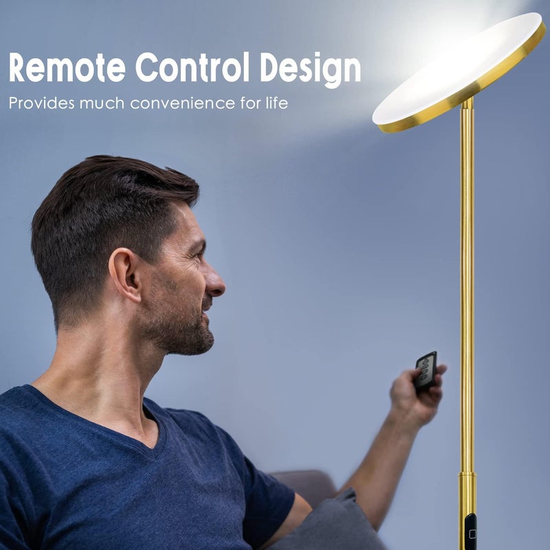 JOOFO Store Floor Lamp,30W/2400LM Sky LED Modern Torchiere 3 Color Temperatures Super Bright Floor Lamps-Tall Standing Pole Light with Remote & Touch Control for Living Room,Bed Room,Office (Brushed Gold) - Image 5