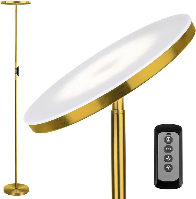 JOOFO Store Floor Lamp,30W/2400LM Sky LED Modern Torchiere 3 Color Temperatures Super Bright Floor Lamps-Tall Standing Pole Light with Remote & Touch Control for Living Room,Bed Room,Office (Brushed Gold) - Image 1