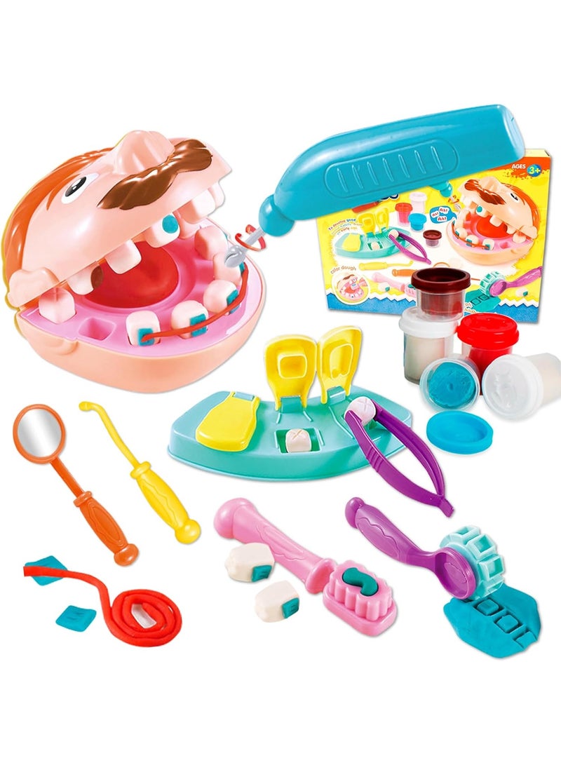 مجموعة معجون لعب طبيب الأسنان من كريلوسي، مجموعة معجون لعب للأطباء، أدوات معجون لعب للحفر والحشو، مجموعة لعب فنية وحرفية للأطفال الصغار من سن 3 سنوات فما فوق، ألعاب هدية مع قوالب ونماذج و5 ألوان من الطين - Image 1