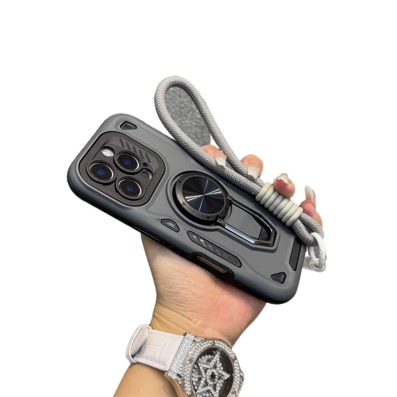 MS TPU MagSafe Case for iPhone 14 / 14 Plus / 14 Pro / 14 Pro Max with Kickstand and Lanyard plus Shockproof plus Drop Protection plus Strong Magnetic in Silver - Image 4