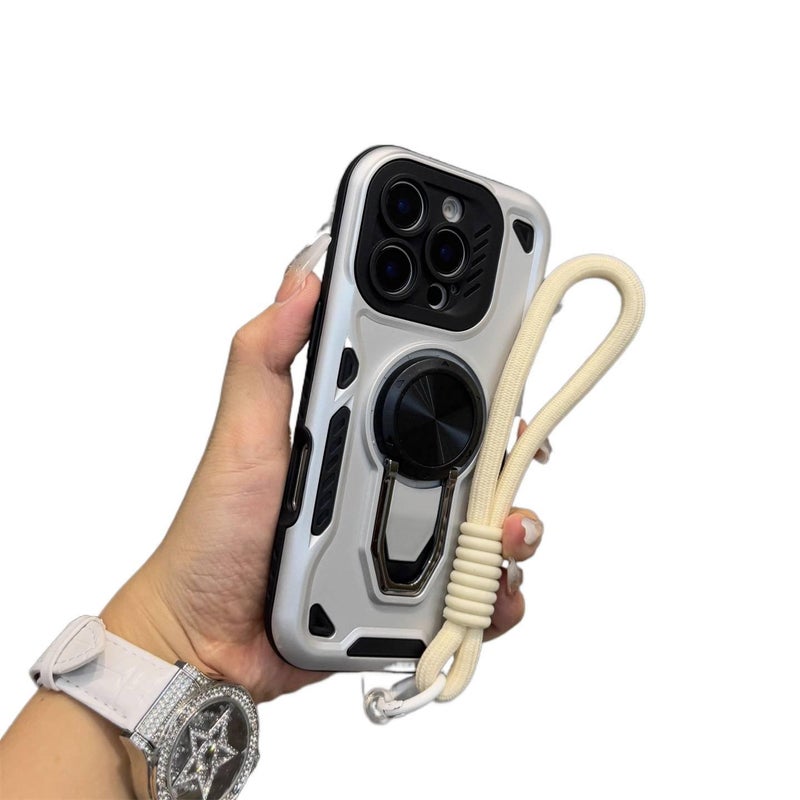MS TPU MagSafe Case for iPhone 14 / 14 Plus / 14 Pro / 14 Pro Max with Kickstand and Lanyard plus Shockproof plus Drop Protection plus Strong Magnetic in Silver - Image 1