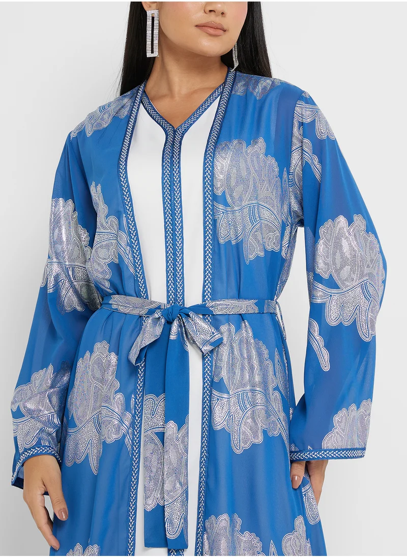 Khizana Foil Print Abaya With Inner
