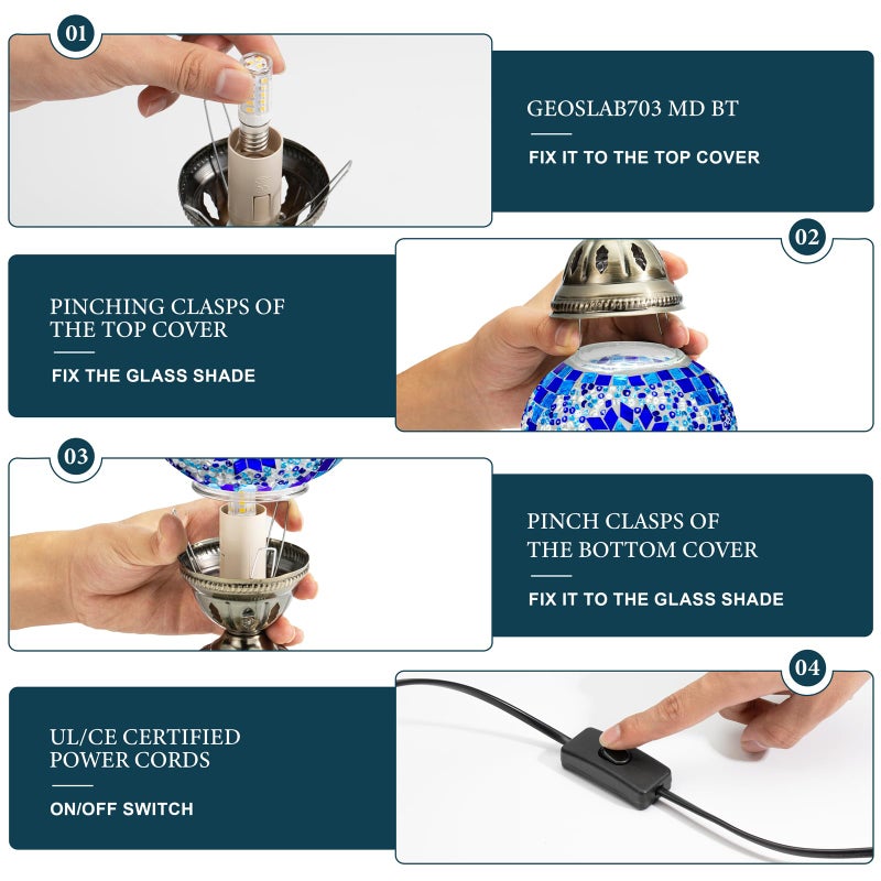 Marrakech Tiffany Style Stained Glass Table Lamp, Handmade Turkish Moroccan Mosaic Glass Lamp with Swan Neck Bronze Base, LED Bulb Included, Vintage Beside Lamp for Bedroom Decoration (Colorful1) - Image 5