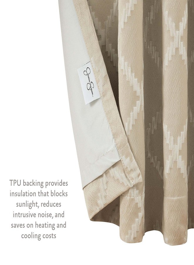 Jessica Simpson - Lynee Textured Diamond Patterned Ultimate Blackout Curtains | Set of 2 Panels and 2 Tiebacks | Privacy Drapes | Stylish Pocket Back-Tab Header | 52" x 84" | Beige - Image 4