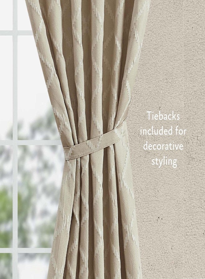 Jessica Simpson - Lynee Textured Diamond Patterned Ultimate Blackout Curtains | Set of 2 Panels and 2 Tiebacks | Privacy Drapes | Stylish Pocket Back-Tab Header | 52" x 84" | Beige - Image 3