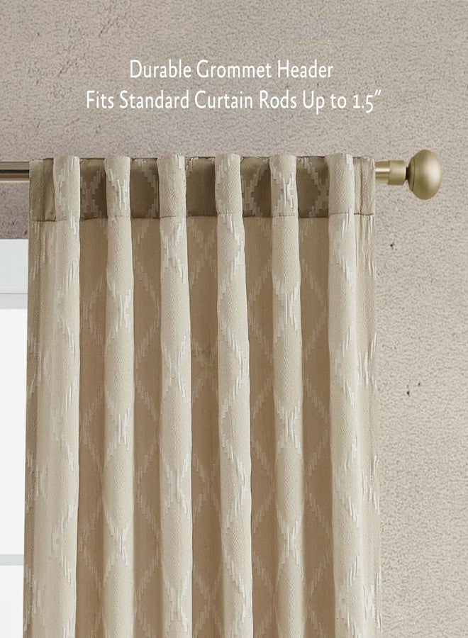 Jessica Simpson - Lynee Textured Diamond Patterned Ultimate Blackout Curtains | Set of 2 Panels and 2 Tiebacks | Privacy Drapes | Stylish Pocket Back-Tab Header | 52" x 84" | Beige - Image 5