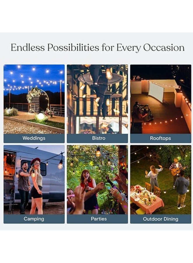 Scrolls Patio String Lights,51Ft/15M Led String Lights Outdoor 15- E27 Plastic Edison Bulbs,Warm White String Lights Outdoor,IP65 Waterproof Hanging Light Strings for Wedding Patio Indoor Outdoor Party Garden - Image 4