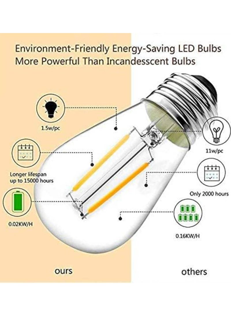 Scrolls Patio String Lights,51Ft/15M Led String Lights Outdoor 15- E27 Plastic Edison Bulbs,Warm White String Lights Outdoor,IP65 Waterproof Hanging Light Strings for Wedding Patio Indoor Outdoor Party Garden - Image 3