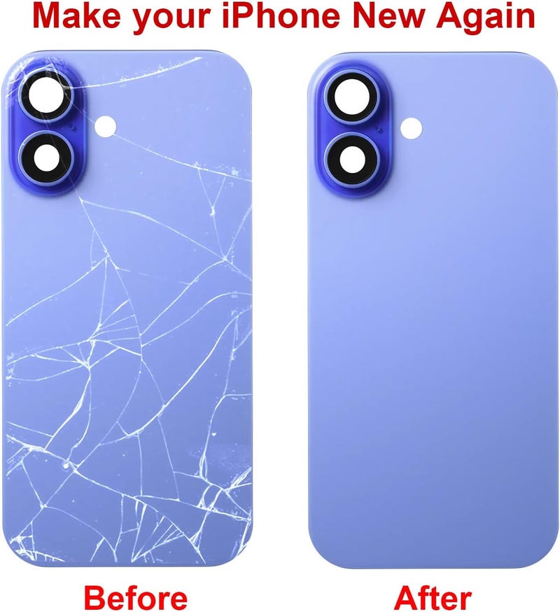 Perzework OEM Rear Back Glass Replacement for iPhone 16 6.1-inches + Pre-Installed Plate and Camera Frame and Lens + Reparing Tool Kit (Ultramarine) - Image 5
