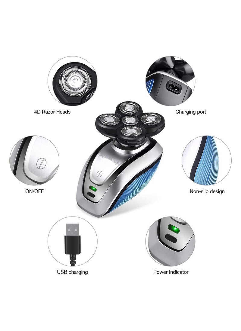 Generic - Electric Razor Bald Head Shaver Men Rotary Cordless Hair Clippers Nose Hair Trimmer Waterproof USB with 4D Floating 5 Razor Head - Image 1