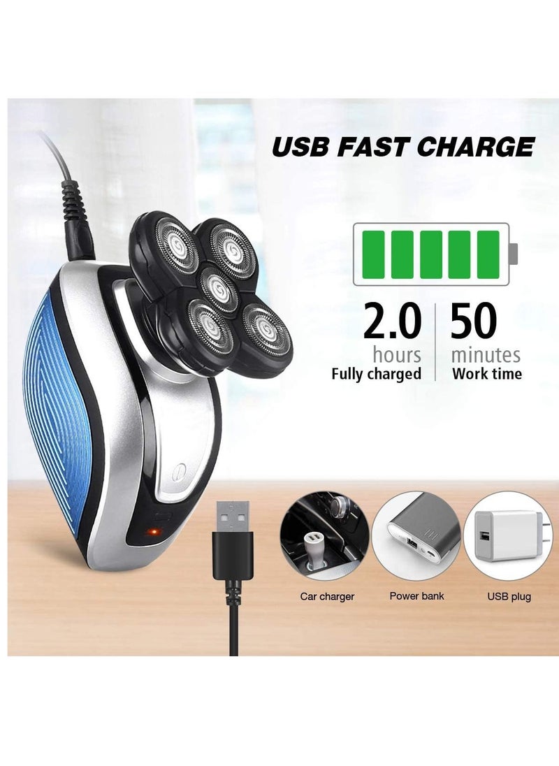 Generic - Electric Razor Bald Head Shaver Men Rotary Cordless Hair Clippers Nose Hair Trimmer Waterproof USB with 4D Floating 5 Razor Head - Image 1
