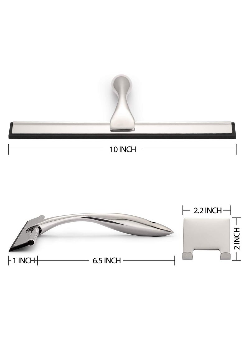 Chabeia All-Purpose 10 Inch Stainless Steel Shower Squeegee with 1 Adhesive Hooks,  Glass Wiper With Scraper And Sprayer, Window Cleaner, Multifunctional Handheld Shower Window Glass Scraper For Spraying, Washing And Scraping, Squeegee For Window, Tile, Car Windshield, Mirror, Bathroom, Cleaning Supplies, Cleaning Tool - Image 2