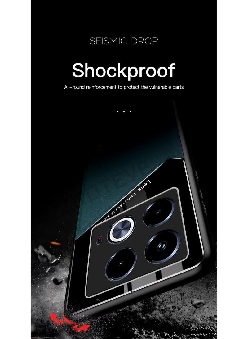 Case Compatible With Infinix Note 40 4G, Cover Luxury Leather And Glass With Car Magnetic Holder Phone Cover Soft Frame Silicone - Green - Image 3