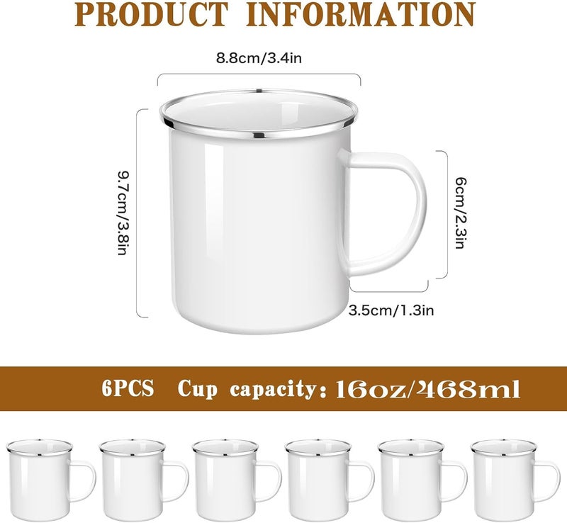MAIKESUB 16oz Sublimation Enamel Mug Silver Rim Travel | 6 pcs 16oz sublimation blank enamel mug, silver rim, camping/travel/coffee, gift for holidays - Image 2