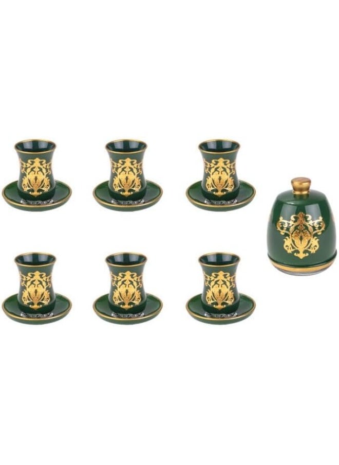 Alsaif - Green Glass Tea Cup Set with Gold 14 Pieces - Image 1