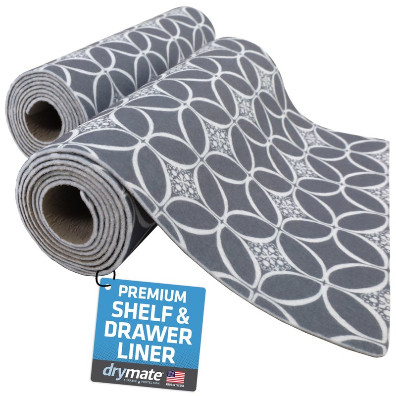 Drymate Premium Luxury Shelf Drawer Liner Thick Cushioned Fabric NonAdhesive Absorbent Waterproof SlipResistant Liners for Kitchen Cabinets Cupboards USA Made12x592PackIndigoGrey