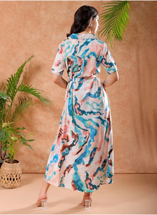Freehand Women A-Line Casual Abstract Print Long Dress