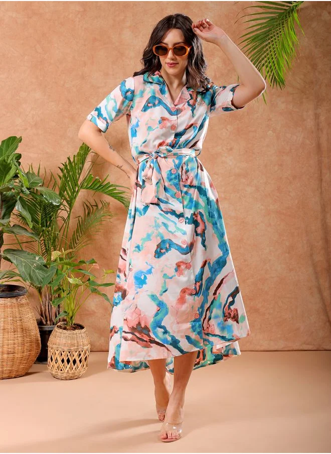 Freehand Women A-Line Casual Abstract Print Long Dress