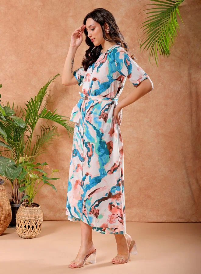 مرفوعة Women A-Line Casual Abstract Print Long Dress