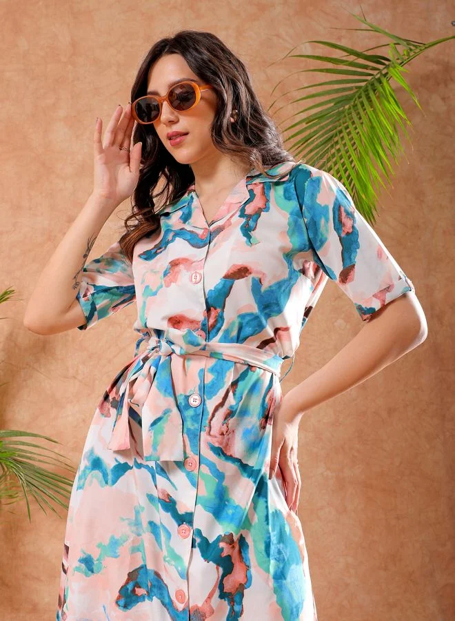 مرفوعة Women A-Line Casual Abstract Print Long Dress