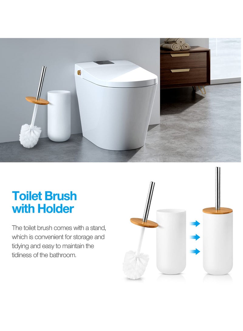Mimelon Bathroom Accessory Set 6 PC Bamboo White Bathroom Set Includes Toothbrush Cup & Holder Soap Dispenser Soap Dish Durable Toilet Brush with Holder  - Image 4