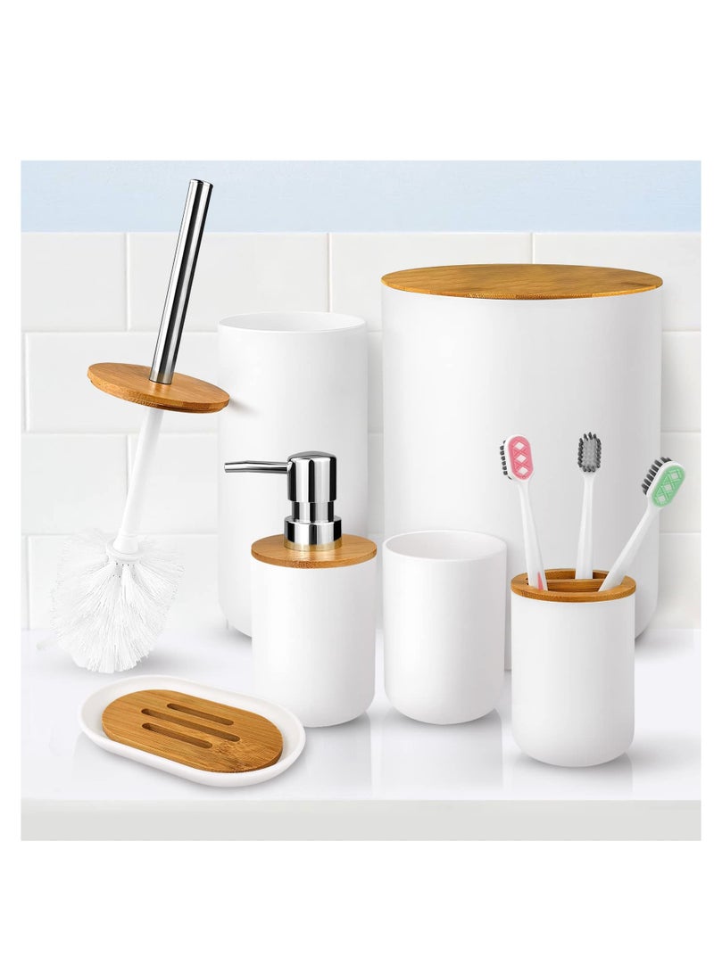 Mimelon Bathroom Accessory Set 6 PC Bamboo White Bathroom Set Includes Toothbrush Cup & Holder Soap Dispenser Soap Dish Durable Toilet Brush with Holder  - Image 5