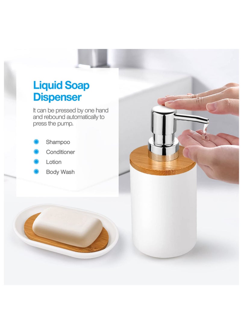 Mimelon Bathroom Accessory Set 6 PC Bamboo White Bathroom Set Includes Toothbrush Cup & Holder Soap Dispenser Soap Dish Durable Toilet Brush with Holder  - Image 2