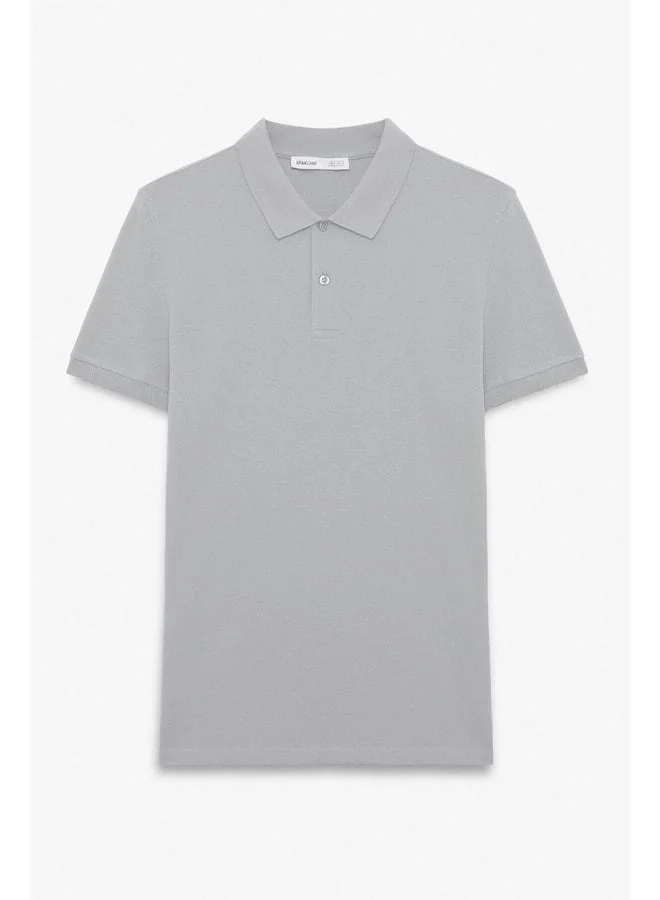 Grimelange SKYLOOM Men's 100% Cotton Short Sleeve Regular Fit Gray Polo Neck T-shirt.