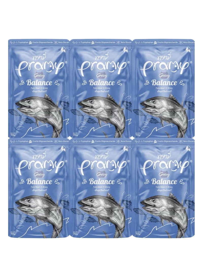 Pramy Cat Wet Food With Tuna In Gravy Flavor For All Life Stages- 6x70g - Nutritious and Delicious Wet Cat Food - Image 1