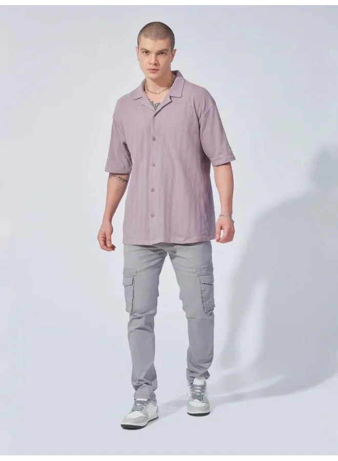 Maniac Maniac Mens Solid Half Sleeve Light Lavender Cotton Shirt