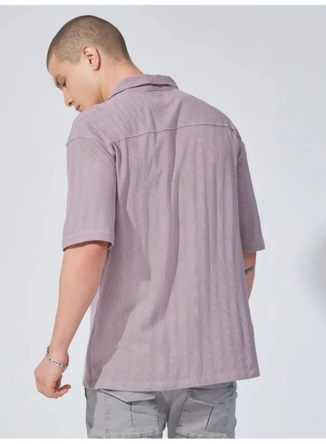 Maniac  Maniac Mens Solid Half Sleeve Light Lavender Cotton Shirt for Men | Best Price UAE