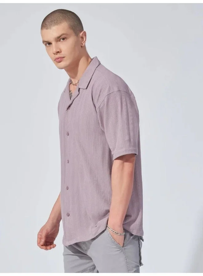 Maniac  Maniac Mens Solid Half Sleeve Light Lavender Cotton Shirt for Men | Best Price UAE