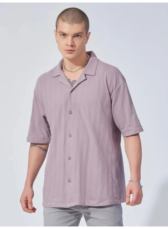 Maniac Maniac Mens Solid Half Sleeve Light Lavender Cotton Shirt