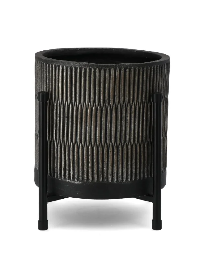 serene Durable Round Planter with Stand Brown and Black 42 x 37 x 37 cm