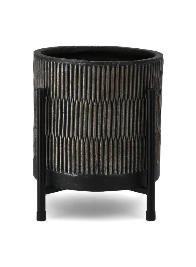 سيرين وعاء زراعي دائري متين مع حامل باللونين البني والأسود، بأبعاد 42 × 37 × 37 سم - Image 2