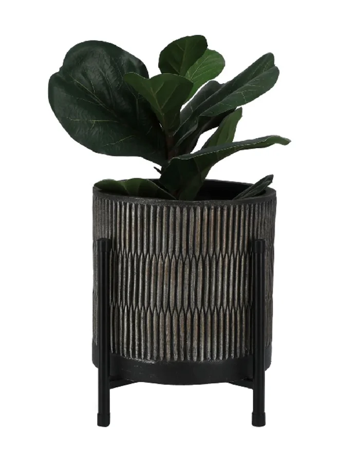 serene Durable Round Planter with Stand Brown and Black 42 x 37 x 37 cm