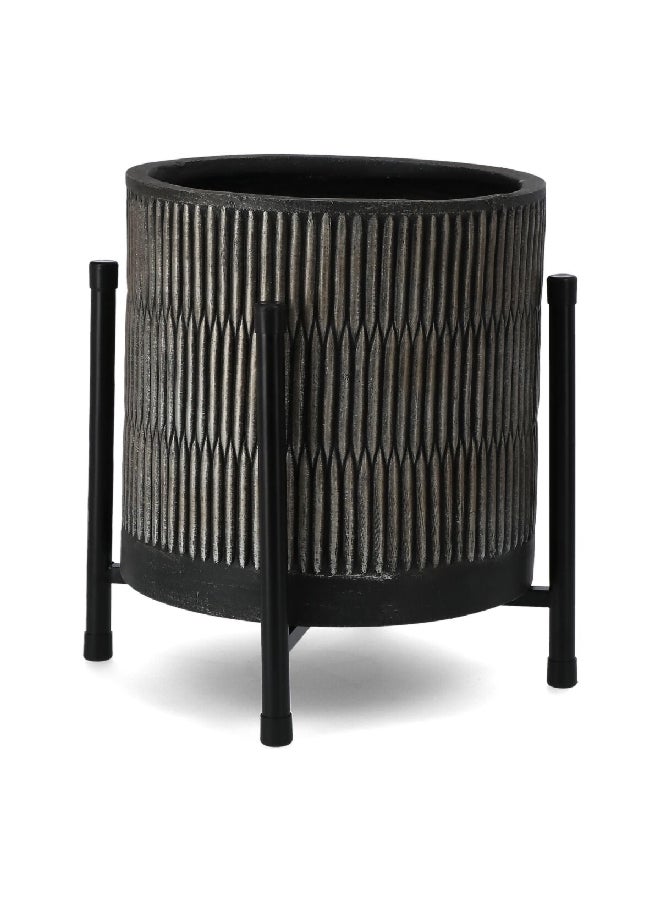 سيرين وعاء زراعي دائري متين مع حامل باللونين البني والأسود، بأبعاد 42 × 37 × 37 سم - Image 3