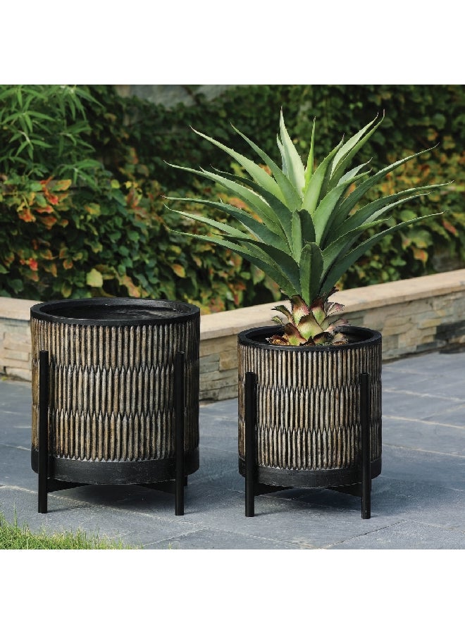 سيرين وعاء زراعي دائري متين مع حامل باللونين البني والأسود، بأبعاد 42 × 37 × 37 سم - Image 4