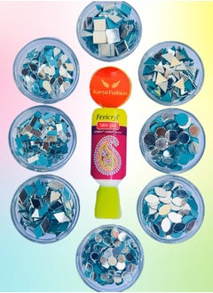 Kavya fashion 8 Shape Mirror kit for Jewellery Making,Other Craft Work Like Project & lippan Art, mud Work Decoration (Total-800 Pieces, 100 Piece of Each Shape) Free Fabric Glue (Combo of 8)  - Image 1