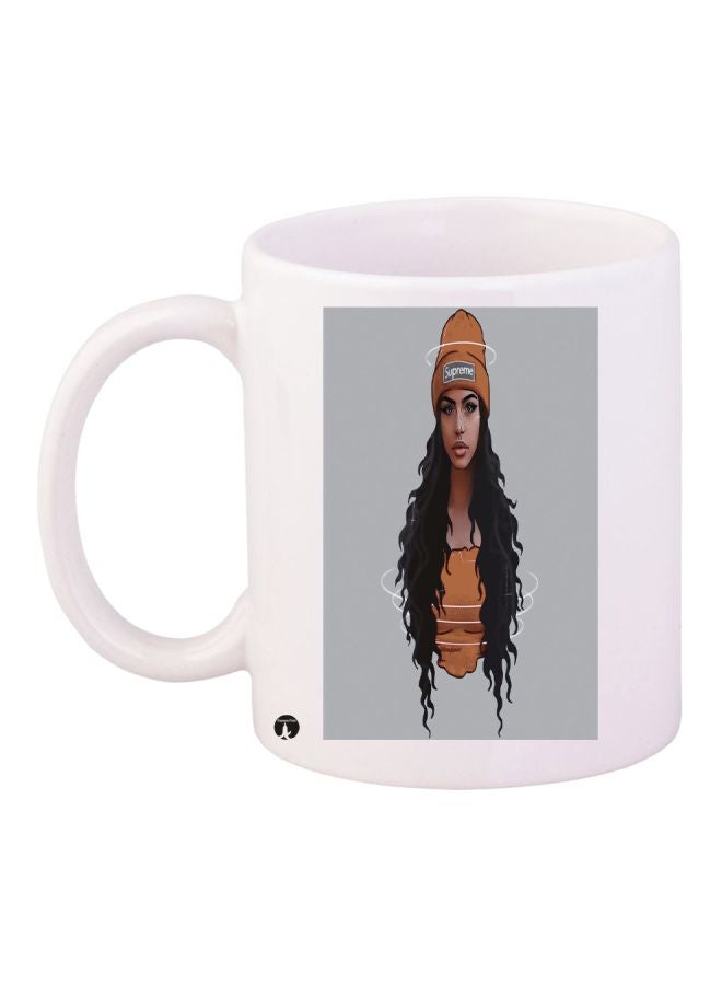 Girl Printed Coffee Mug White/Brown/Black 11ounce