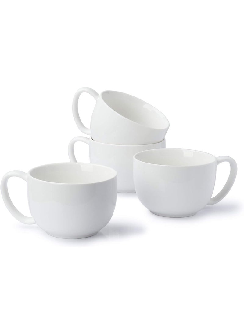 Sweese Porcelain 22oz Large Coffee Mugs Set of 4 - Soup Mug with Handles - Perfect for Hot Chocolate - Microwave Safe - White - Image 1