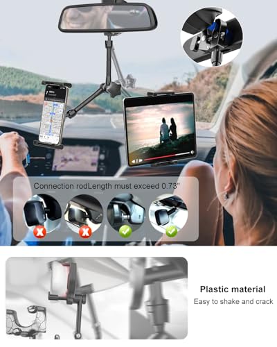 Kolasels Rearview Mirror Tablet Holder for Car [Metal Magic Arm] Universal Metal Clip Rear View Mirror Tablet Mount, Rear View Mirror Phone Holder for 5.5-15.6” iPad Pro/Air/Mini, Galaxy Z, iphone16 - Image 4