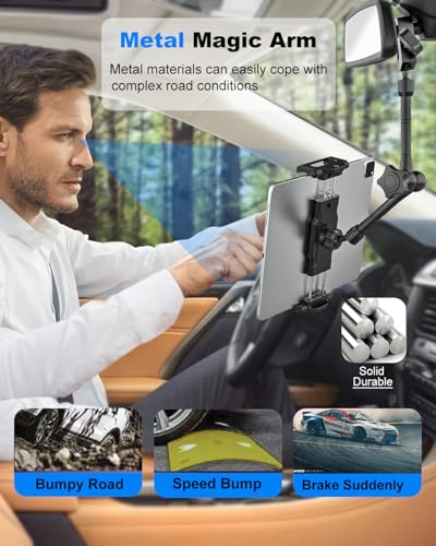 Kolasels Rearview Mirror Tablet Holder for Car [Metal Magic Arm] Universal Metal Clip Rear View Mirror Tablet Mount, Rear View Mirror Phone Holder for 5.5-15.6” iPad Pro/Air/Mini, Galaxy Z, iphone16 - Image 2