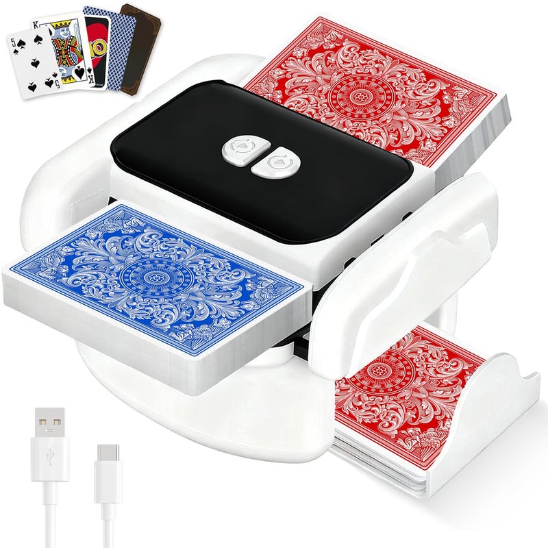 LITTCO Rechargeable Automatic Card Shuffler for 2 Decks Portable Electric Poker Shuffler with Low Noise USB Charging for UNO SkipBo Phase 10 Home Party Games - Image 2