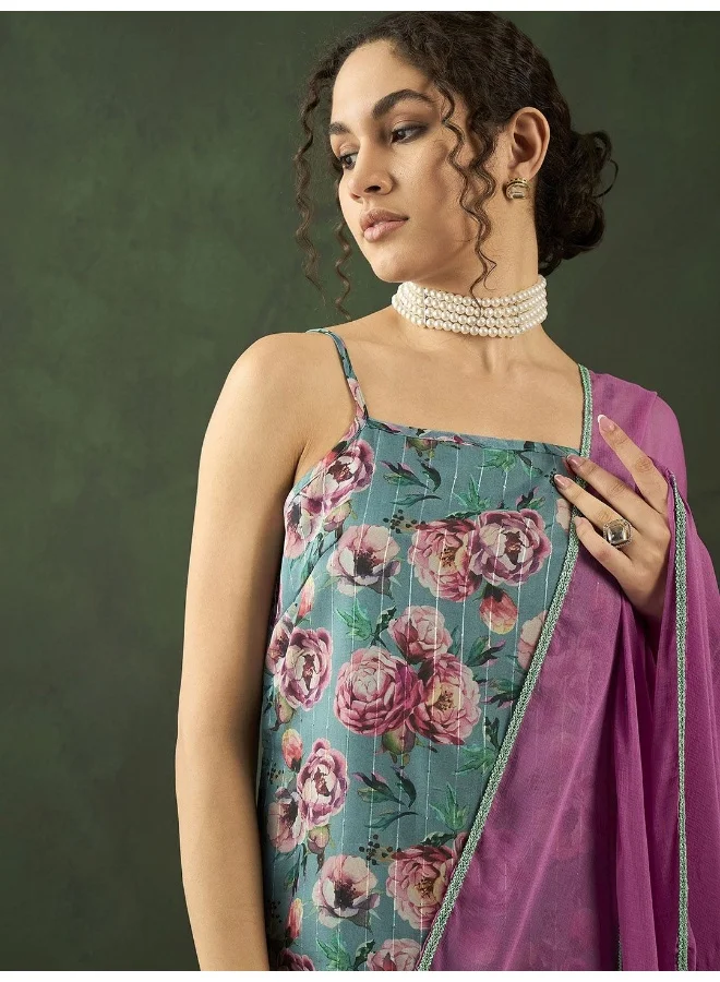 AKS Floral Printed Regular Kurta with Palazzos & With Dupatta
