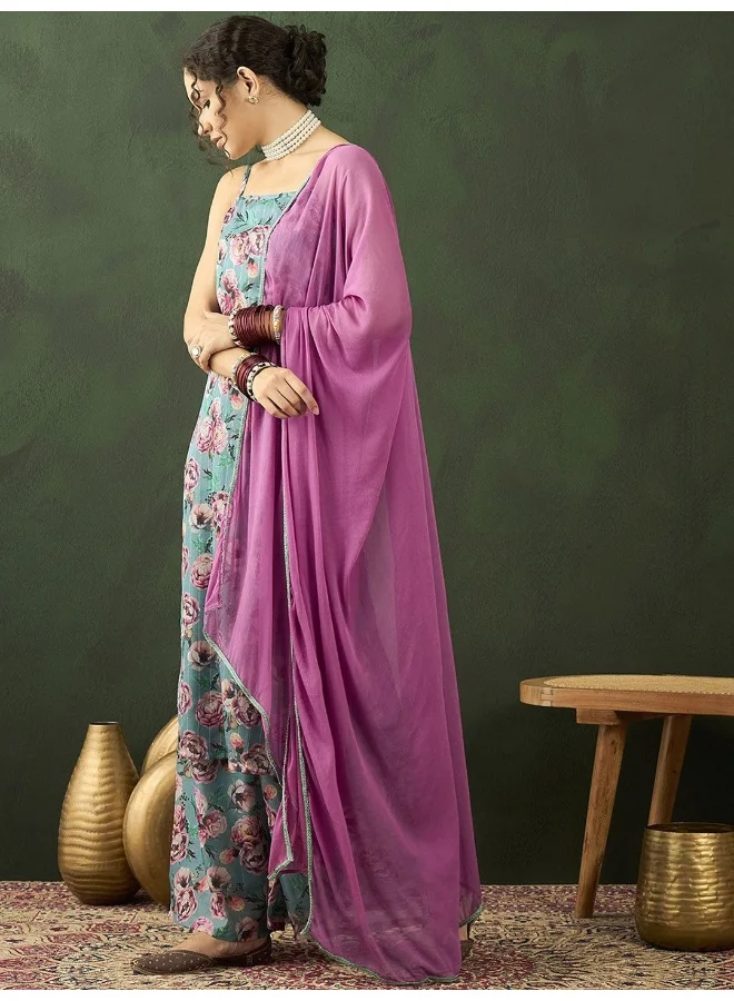 AKS Floral Printed Regular Kurta with Palazzos & With Dupatta