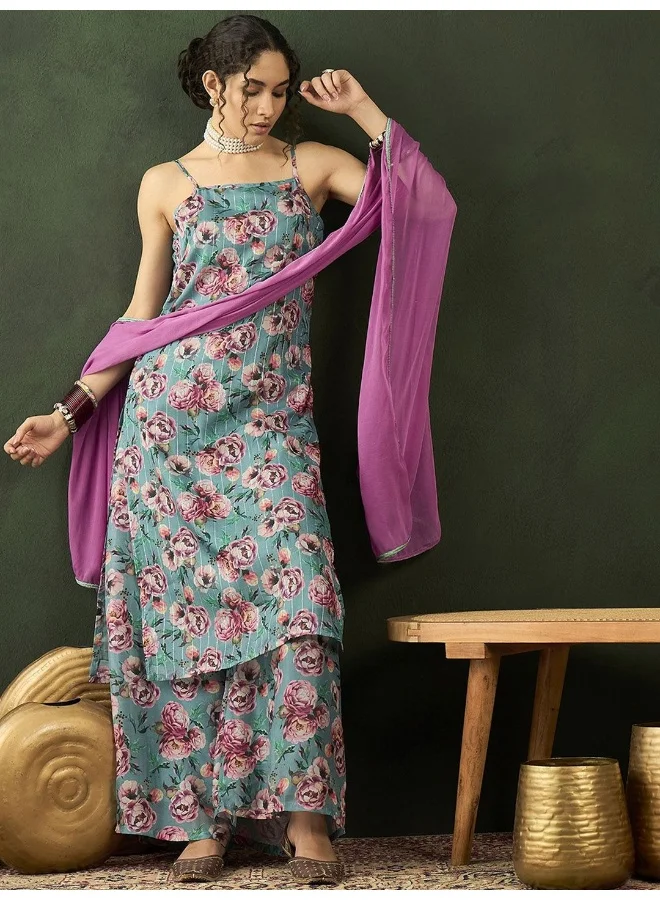 AKS Floral Printed Regular Kurta with Palazzos & With Dupatta